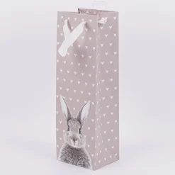 Geschenktasche Hase mit Herzmuster beige weiß 12x10x37cm