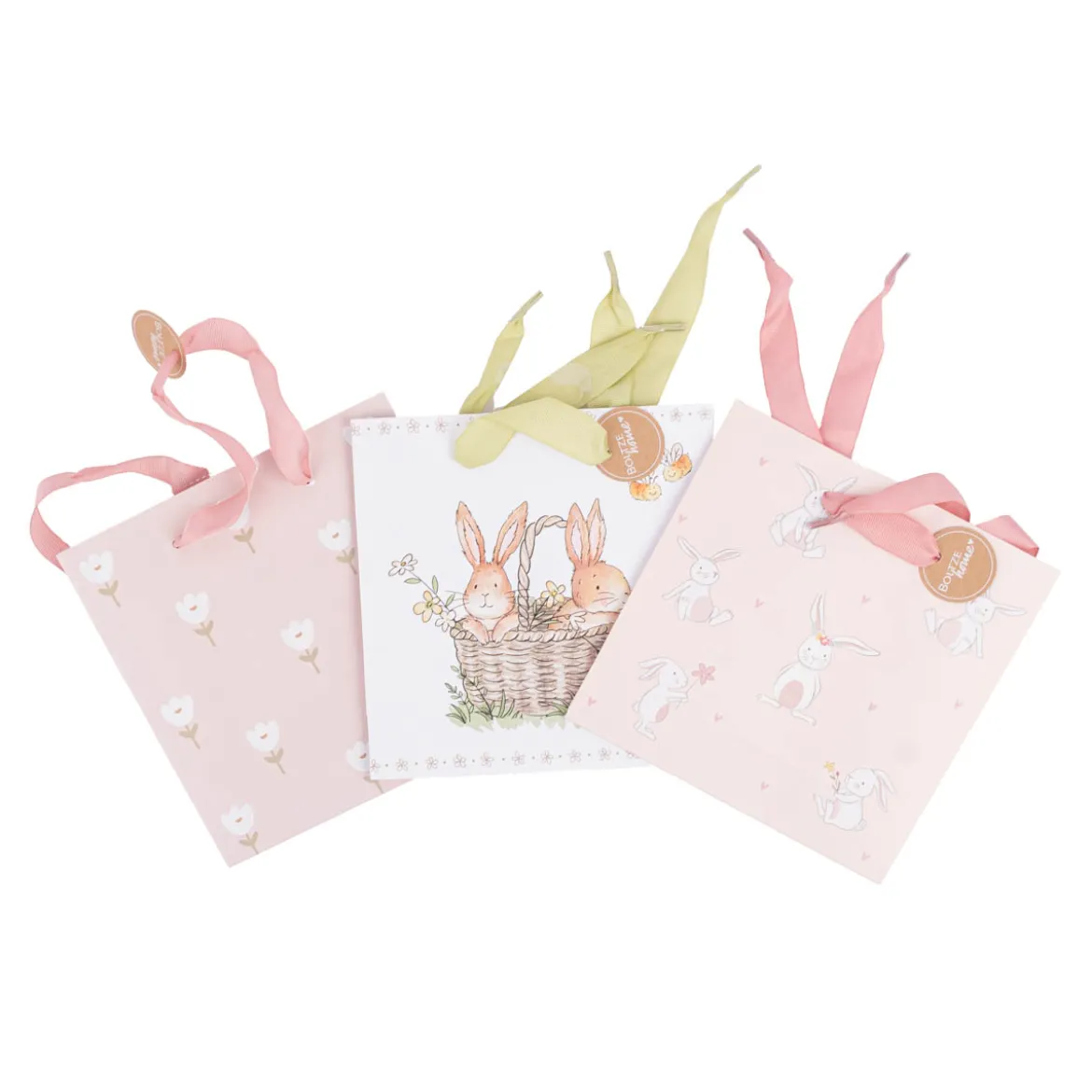 Geschenktasche Hasen im Korb weiß braun 17x6x17cm