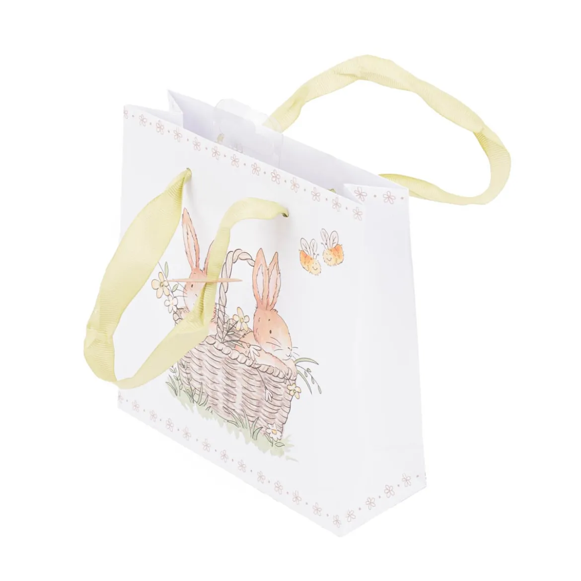 Geschenktasche Hasen im Korb weiß braun 17x6x17cm
