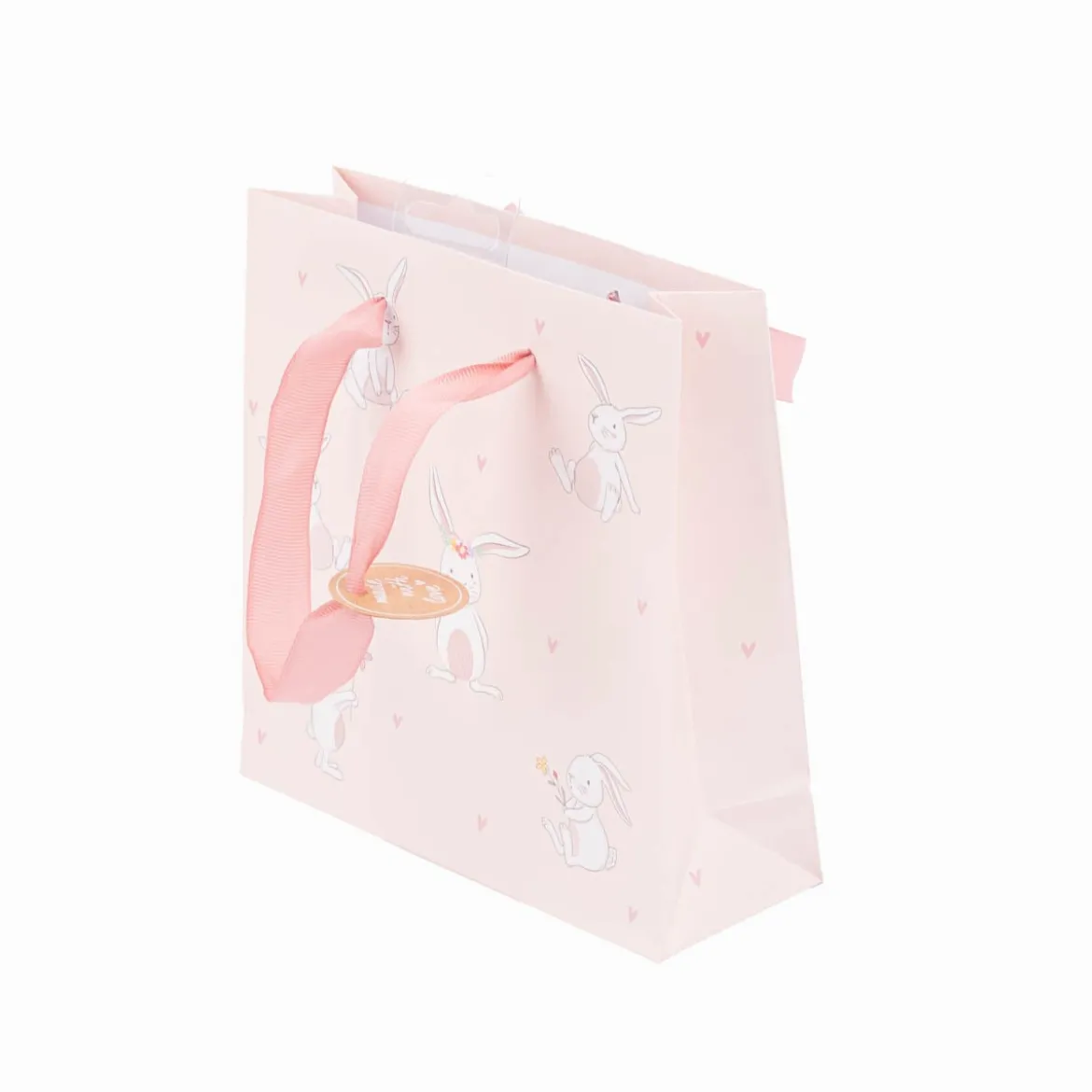 Geschenktasche Hasen mit Blumen rosa weiß 17x6x17cm