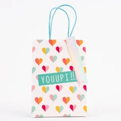 Geschenktüte bedruckt mit einfarbigem Henkel versch. Motive weiß bunt 15x8x21cm