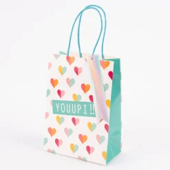 Geschenktüte bedruckt mit einfarbigem Henkel versch. Motive weiß bunt 15x8x21cm