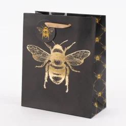 Geschenktüte Biene schwarz goldfarbig 19x23x9cm