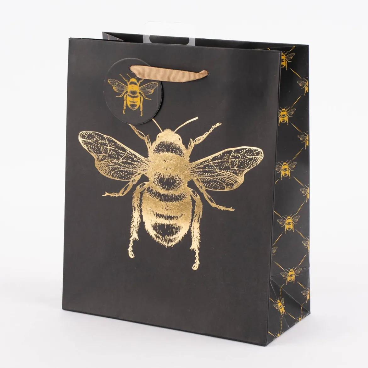 Geschenktüte Biene schwarz goldfarbig 19x23x9cm