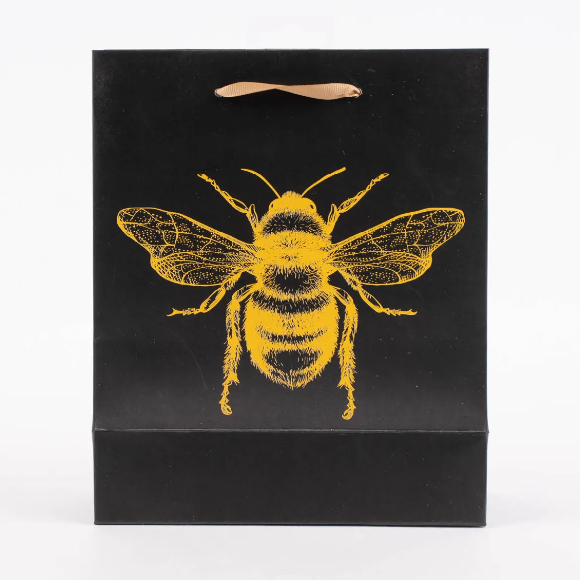 Geschenktüte Biene schwarz goldfarbig 19x23x9cm