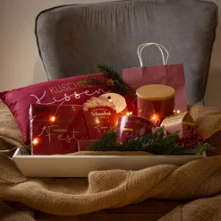 Geschenktüte Frohes Fest Schleife dunkelrot weiß gold 18x22x8cm von La Vida