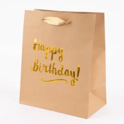 Geschenktüte Happy Birthday! Kraftpapier Größe L braun goldfarbig 27x33x14cm