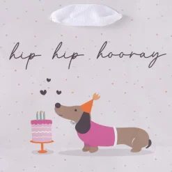 Geschenktüte hip hip hooray Dackel Torte 17x6x17cm