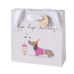 Geschenktüte hip hip hooray Dackel Torte 17x6x17cm