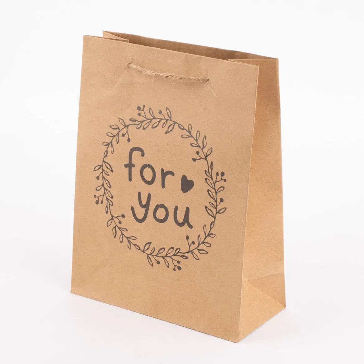 Geschenktüte Kraftpapier mittel mit Schriftzug natur schwarz 18x23x8cm verschiedene Motive