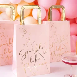Geschenktüten Sparkle like Prosecco 6er Set rosa goldfarbig 26x18x10cm