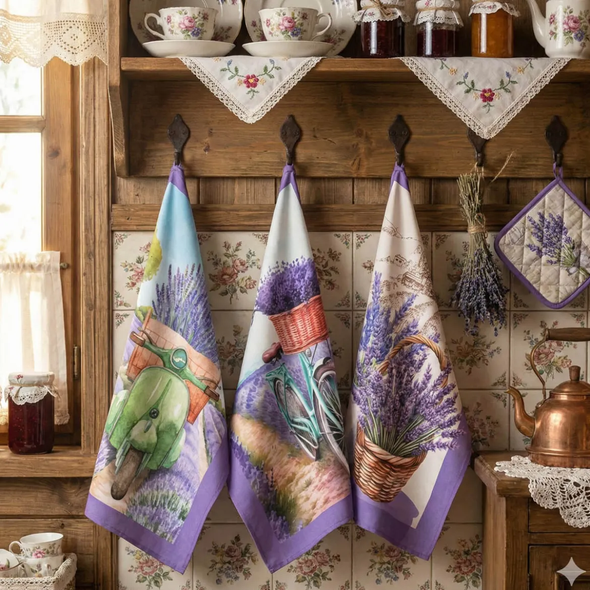 Geschirrtücher Lavendel 3er Set aus Baumwolle 50x70 cm französisches Dessin