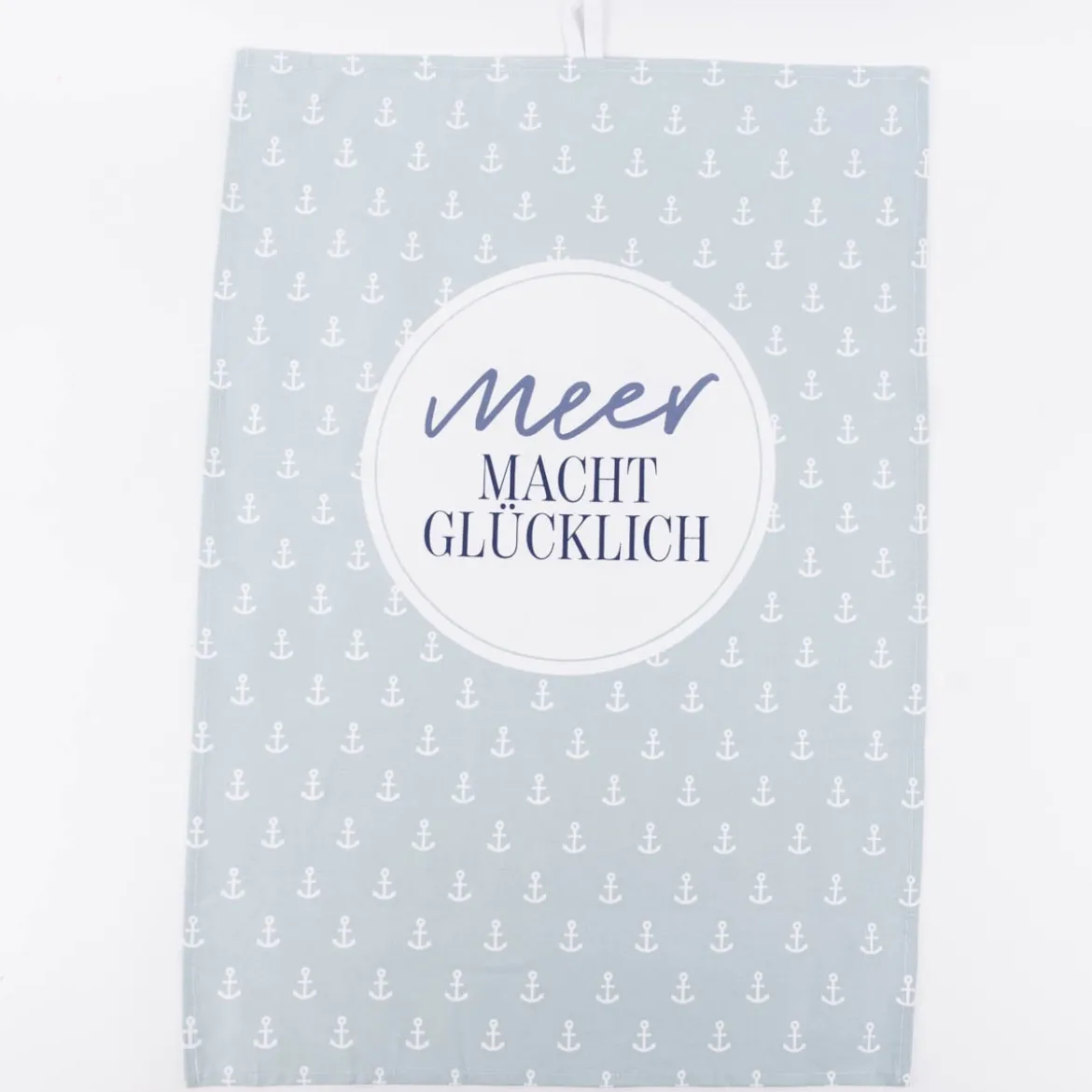 Geschirrtuch aus Baumwolle Meer macht glücklich kleiner Anker blau weiß 50x70cm von La Vida