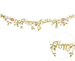 Girlande Banner Happy Birthday gold rosa 1,30m