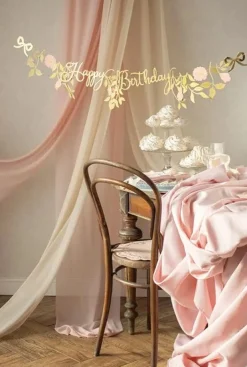 Girlande Banner Happy Birthday gold rosa 1,30m
