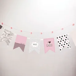 Girlande Fähnchen Sweets Papier hellrosa weißgrau schokobraun 8 teilig Länge: 180cm