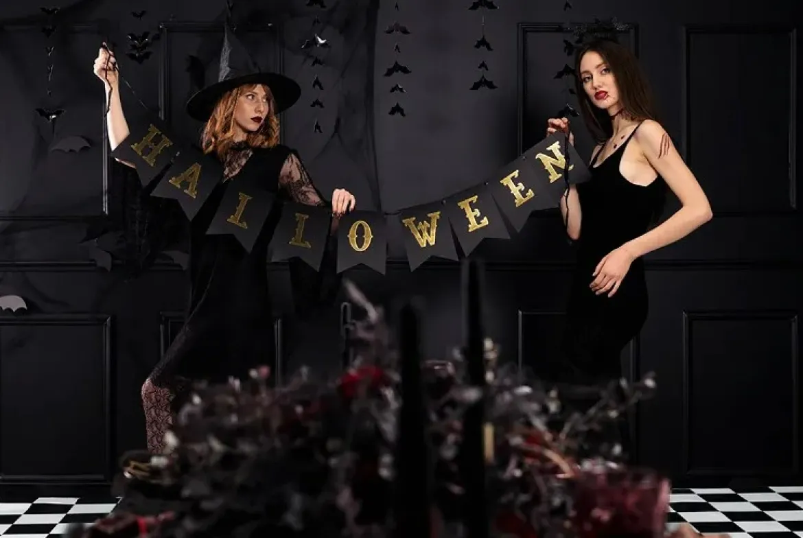 Girlande Halloween aus Papier schwarz gold 20x175cm