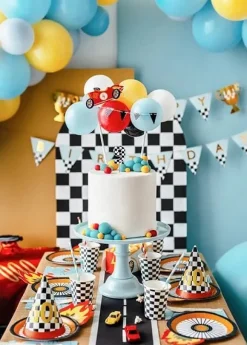 Girlande Happy Birthday Pokal Rennflagge mint gold schwarz weiß 2,5m
