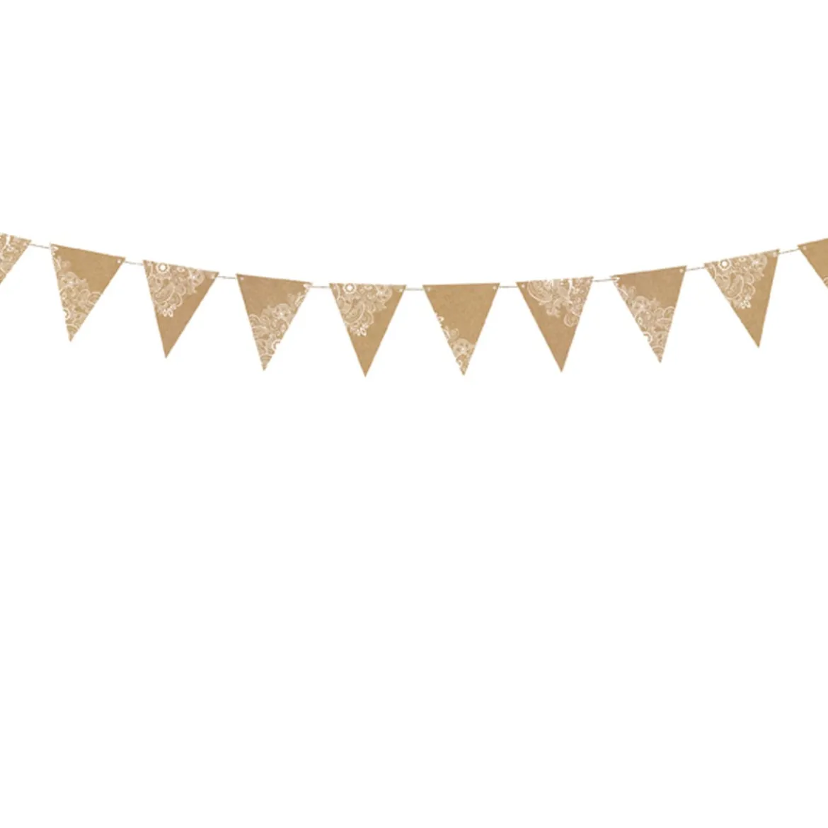 Girlande Wimpel mit Spitzendruck Craftpapier braun weiß L: 210cm