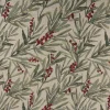 Gobelin Dekostoff Mistelzweige mit Beeren und goldfarbigen Lurexeffekten beige rot grün 1,40m Breite