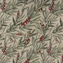 Gobelin Dekostoff Mistelzweige mit Beeren und goldfarbigen Lurexeffekten beige rot grün 1,40m Breite