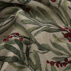 Gobelin Dekostoff Mistelzweige mit Beeren und goldfarbigen Lurexeffekten beige rot grün 1,40m Breite