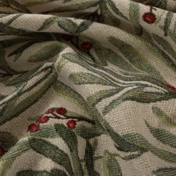 Gobelin Dekostoff Mistelzweige mit Beeren und goldfarbigen Lurexeffekten beige rot grün 1,40m Breite
