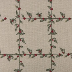 Gobelin Dekostoff Mistelzweige mit Beeren Gitter beige rot grün 1,40m Breite
