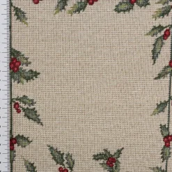 Gobelin Dekostoff Mistelzweige mit Beeren Gitter beige rot grün 1,40m Breite