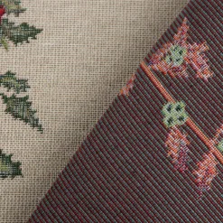 Gobelin Dekostoff Mistelzweige mit Beeren Gitter beige rot grün 1,40m Breite