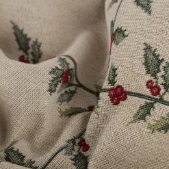 Gobelin Dekostoff Mistelzweige mit Beeren Gitter beige rot grün 1,40m Breite