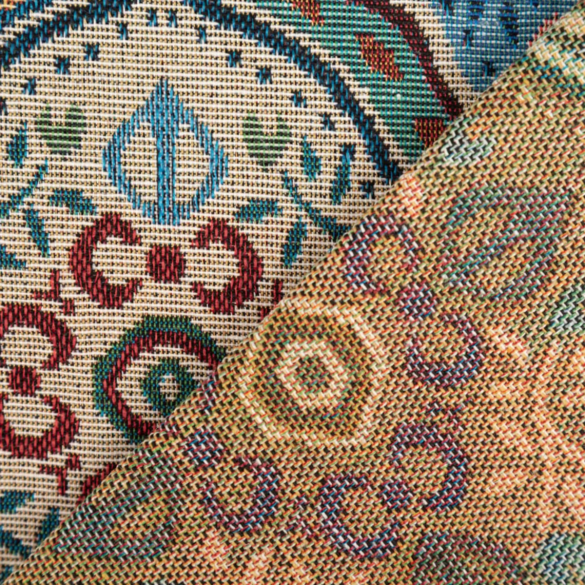 Gobelin Stoff Dekostoff Ornamente groß blau bunt 1,50m Breite