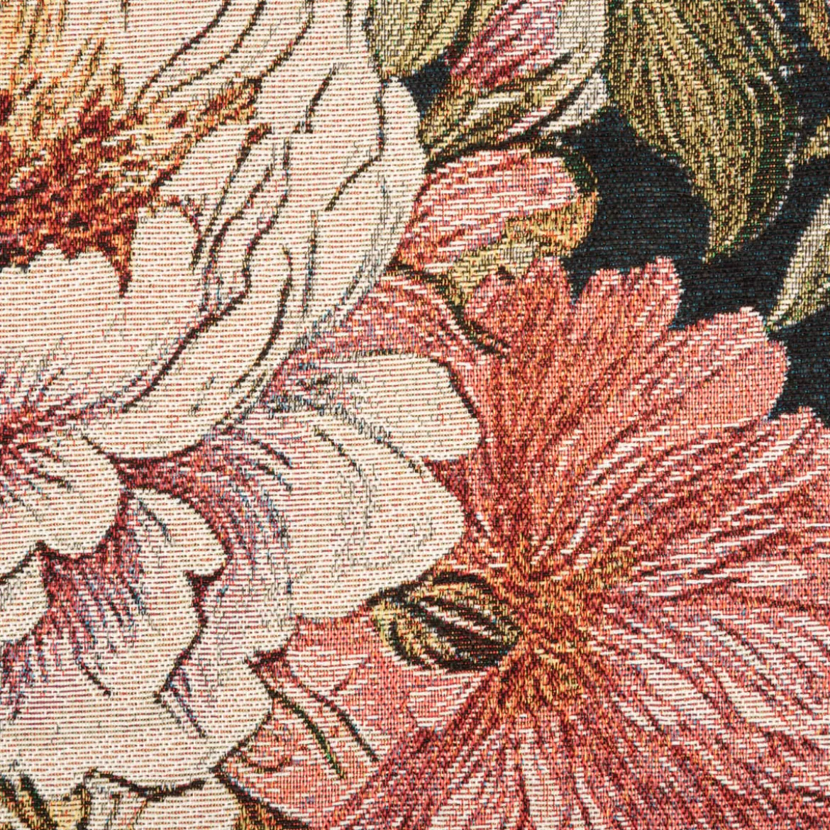 Gobelin Stoff Jacquard Dekostoff Pfingstrosenblüten dunkelblau rosa 1,50m Breite