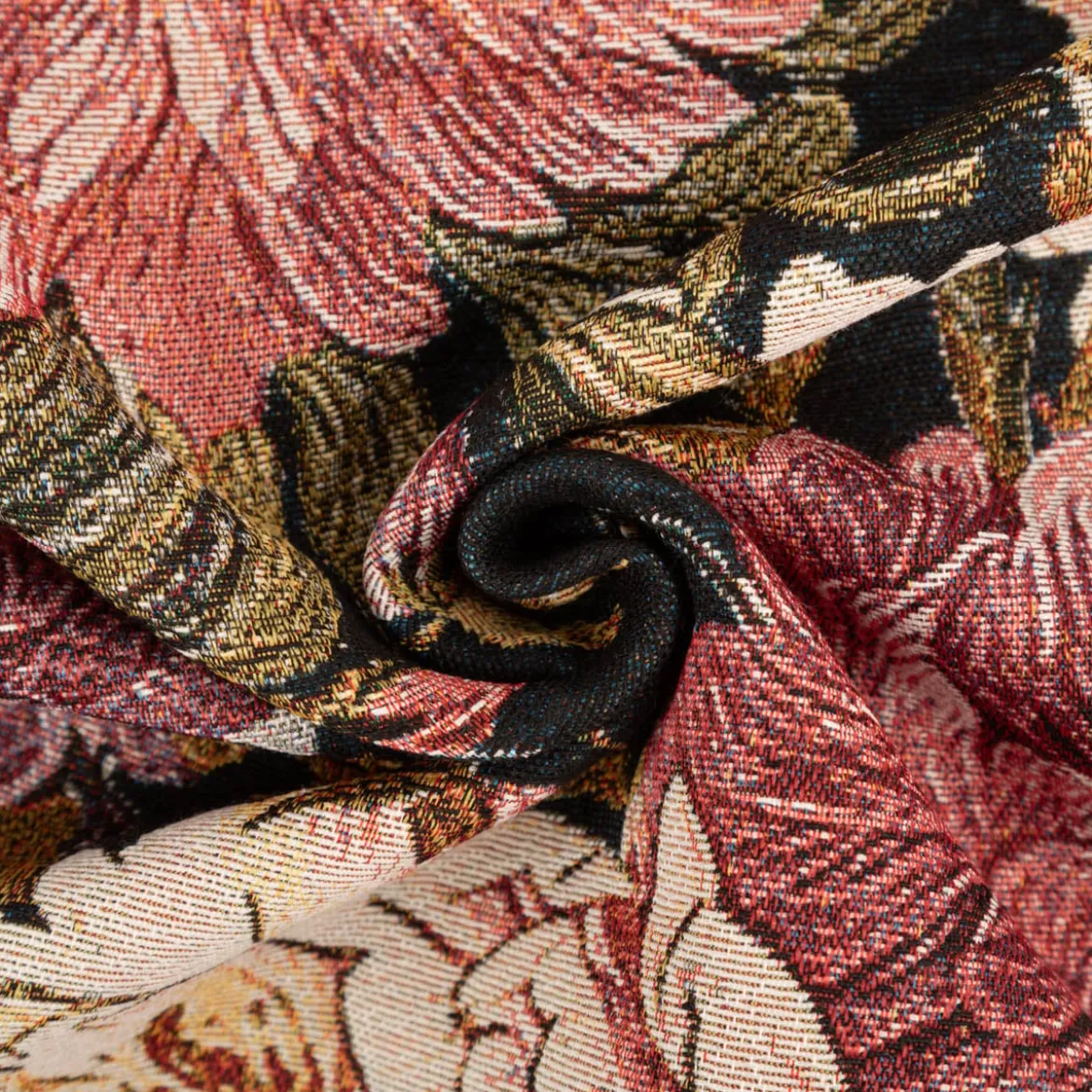 Gobelin Stoff Jacquard Dekostoff Pfingstrosenblüten dunkelblau rosa 1,50m Breite