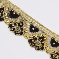 Goldband Glitzerband Strasssteinchen gold schwarz Breite: 3,7cm
