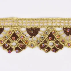 Goldband Glitzerband Strasssteinchen gold braun Breite: 3,7cm
