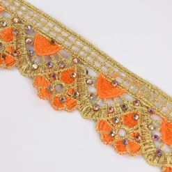 Goldband Glitzerband Strasssteinchen gold orange Breite: 3,7cm