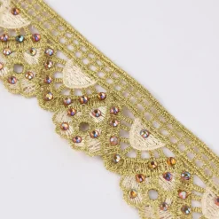 Goldband Glitzerband Strasssteinchen gold beige Breite: 3,7cm