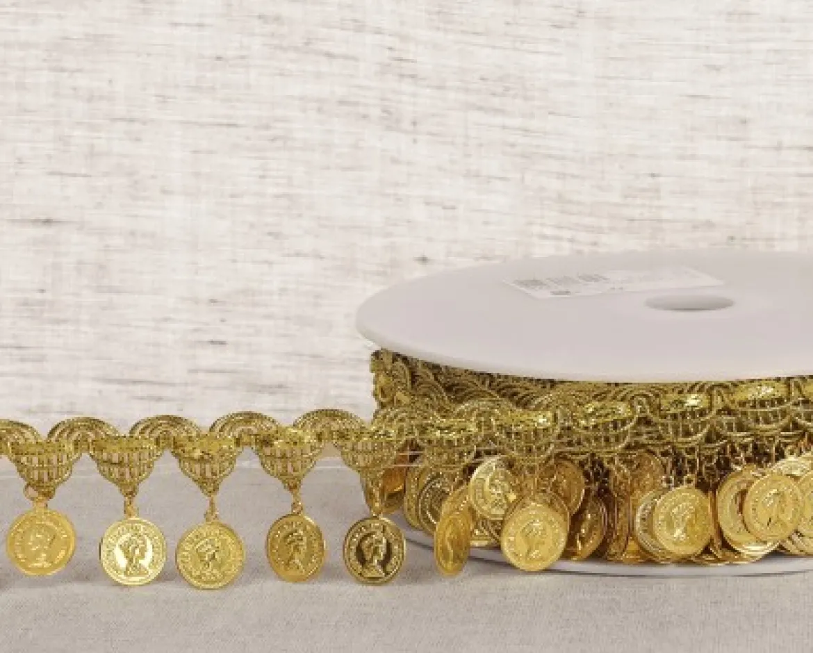 Goldborte mit Münzen gold 3,5cm Breite