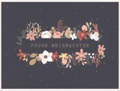 Grafik Werkstatt Doppelkarte Frohe Weihnachten Blumen dunkelblau rosa goldfarbig 10,8x14,2cm