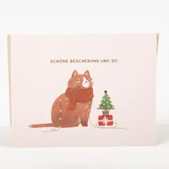 Grafik Werkstatt Doppelkarte klein Schöne Weihnachten und viel Glück fürs neue Jahr Tannenzweige Beeren 11,4x9cm