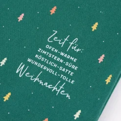 Grafik Werkstatt Geschenkbeutel aus Stoff Zeit für Weihnachten dunkelgrün gold weiß 20x28cm