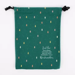 Grafik Werkstatt Geschenkbeutel aus Stoff Zeit für Weihnachten dunkelgrün gold weiß 20x28cm