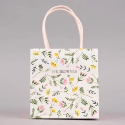 Grafik Werkstatt Geschenktüte klein Lieblingsmensch Blumen weiß rosa 12,5x12,5x7cm