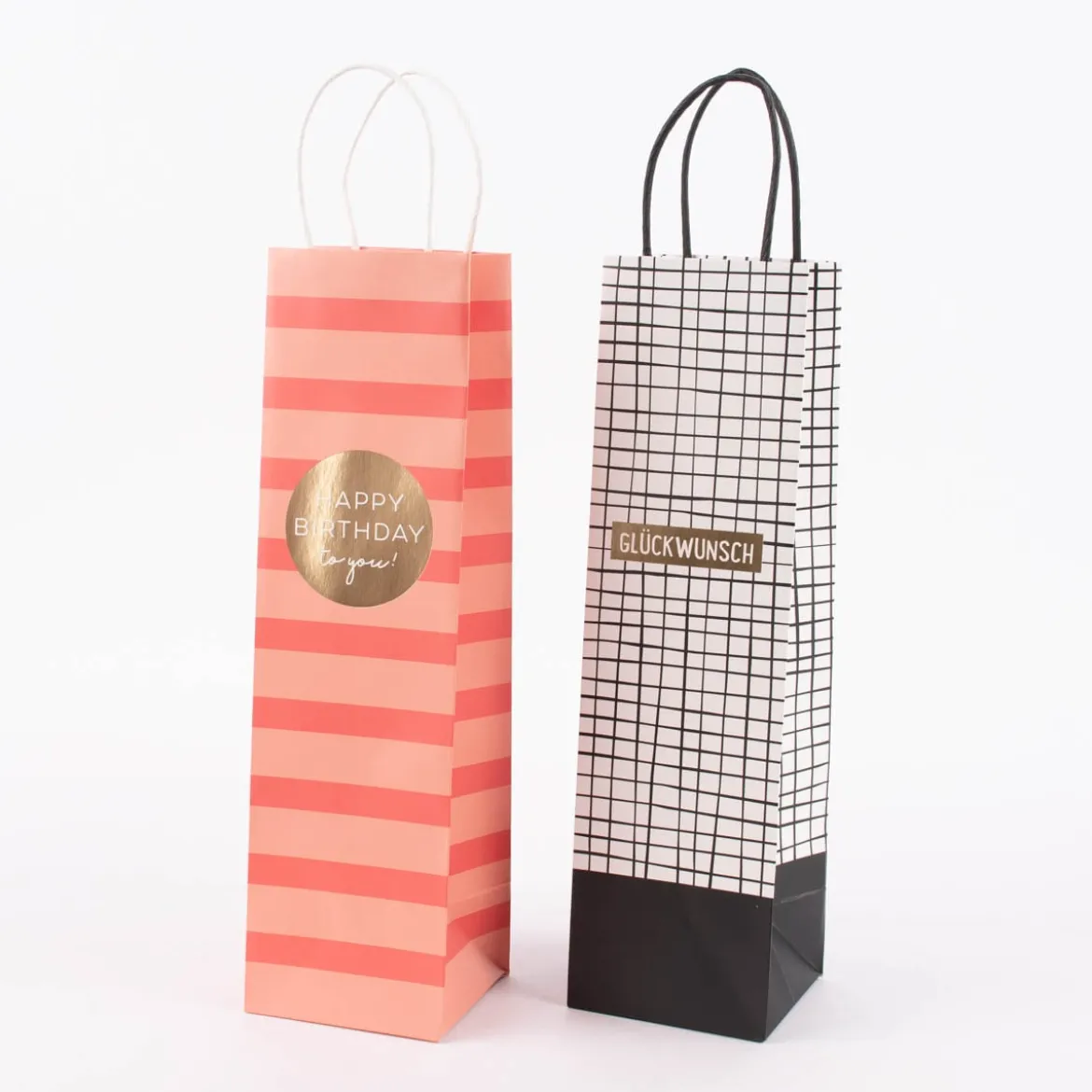 Grafik Werkstatt Geschenktüte Flaschentasche Glückwunsch Karo schwarz weiß 36x10x10cm