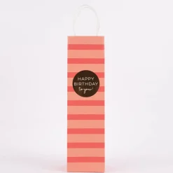Grafik Werkstatt Geschenktüte Flaschentasche Happy Birthday to you Streifen rosa 36x10x10cm