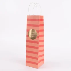 Grafik Werkstatt Geschenktüte Flaschentasche Happy Birthday to you Streifen rosa 36x10x10cm