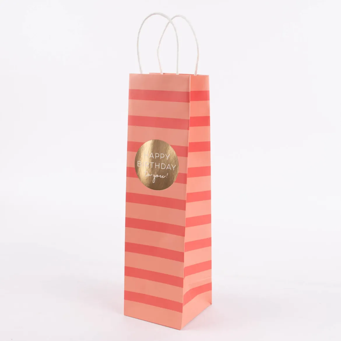 Grafik Werkstatt Geschenktüte Flaschentasche Happy Birthday to you Streifen rosa 36x10x10cm