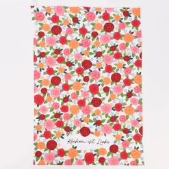 Grafik Werkstatt Geschirrtuch Rosen Kochen ist Liebe weiß bunt 45x68cm