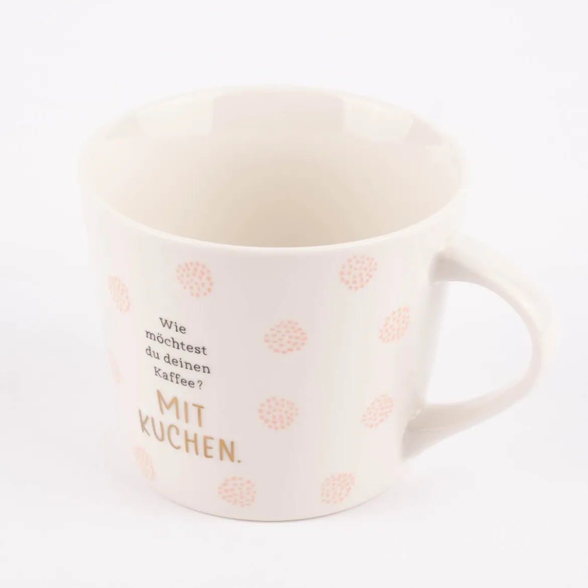 Grafik Werkstatt Goldtasse Mit Kuchen Punkte weiß rosa goldfarbig 420ml